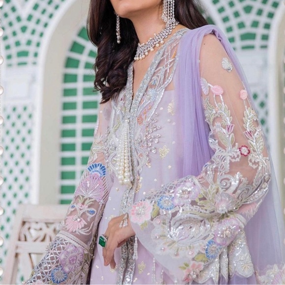 Designer Suffuse 4pc Outfit Kurta Dress Lavender S - Picture 2 of 4